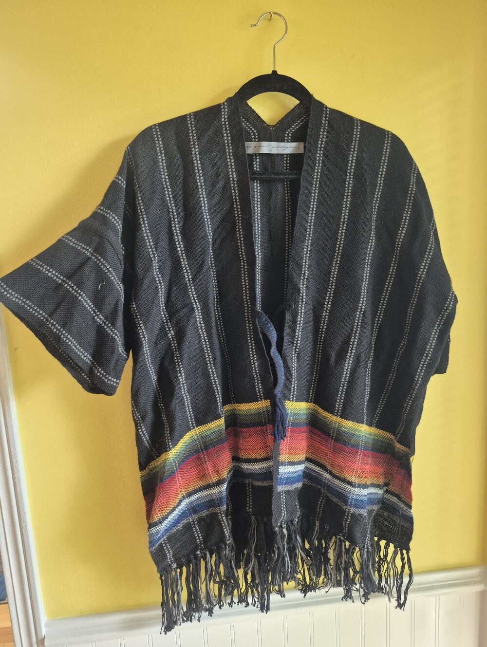 Raquel Allegra Peruvian Weave Poncho with Multicolor Fringe Accent